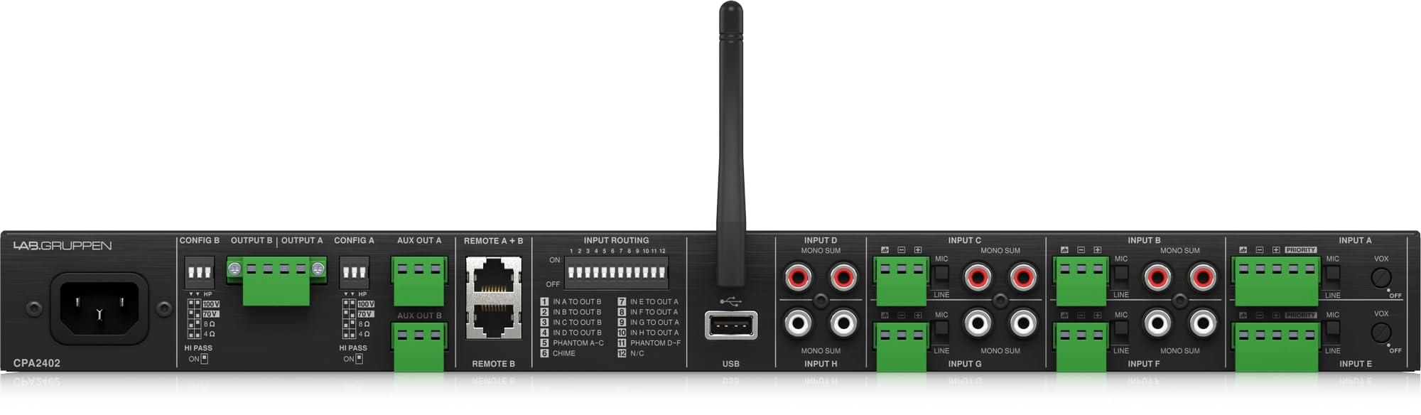 Lab Gruppen - Amplificador de mezcla comercial (2 x 240 W, con 8 entradas, transmisión Bluetooth, reproductor multimedia USB