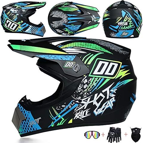 JCLDG Motorcycle Helmet Motocross Helmets Kids Set with Goggles Mask Gloves, Boys Girls Motorbike Sport Off-Road Enduro Downhill Helmet ATV MTB BMX Quad Dirt Bike Full-face Crash Helmet,Green,L Cover