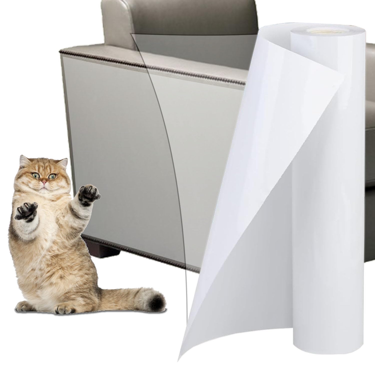 Muiltvoe Cat Scratch Sticky Paws Tape, 20cm x 5m, Door Protector from Dog Scratching, Cat Anti Scratch Tapes, Transparent Cutting Anti Scratchs Furniture Protector Tape for Carpet, Sofa, Couch, Door