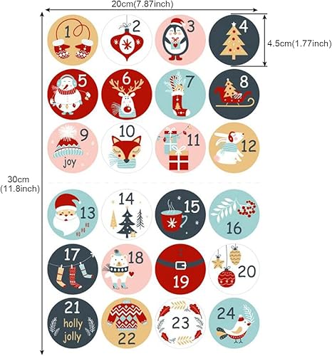 Miniatura 2 de 10 hojas de calcomanías de calendario de Adviento de Navidad para caja de regalo, calcomanías de sellado, decoración de manualidades
