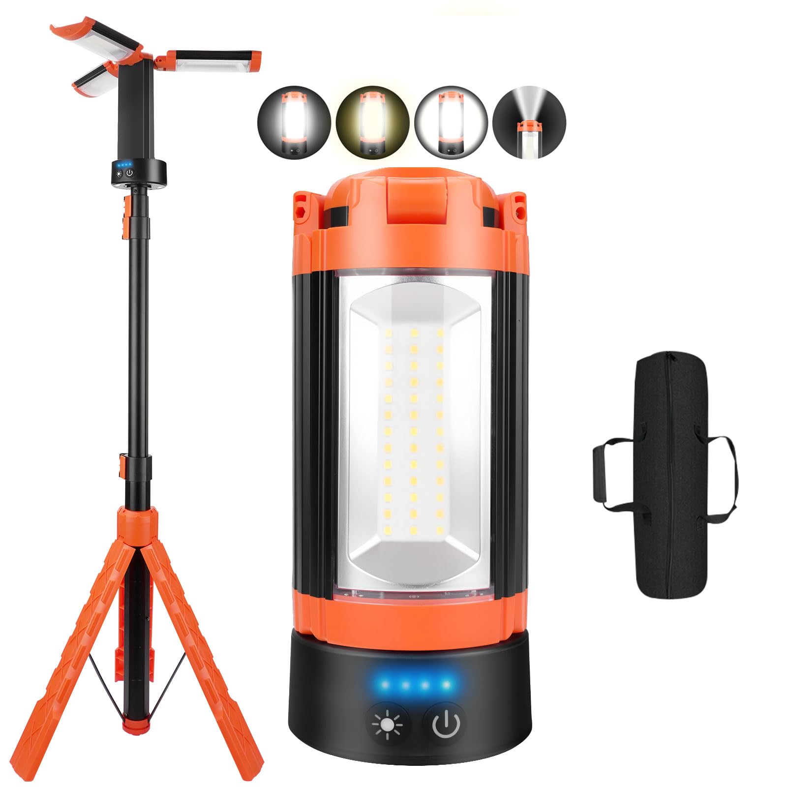 Rechargeable Camping Light with Stand, 73.2" Cordless Work Light, 5000LM, 100W LEDUSB-C Fast Charge 360° Adjustable, 5 Modes & 48H Runtime, Camping