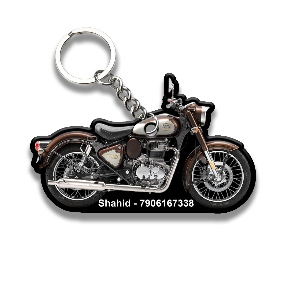 Personalized Classic 350 Medallion Bronze Bike Keychain | Custom Number Plate Keychain with Name & Mobile Number | 5mm Premium Acrylic Motorcycle Keyring | Gift for Bike Lovers-picture-23