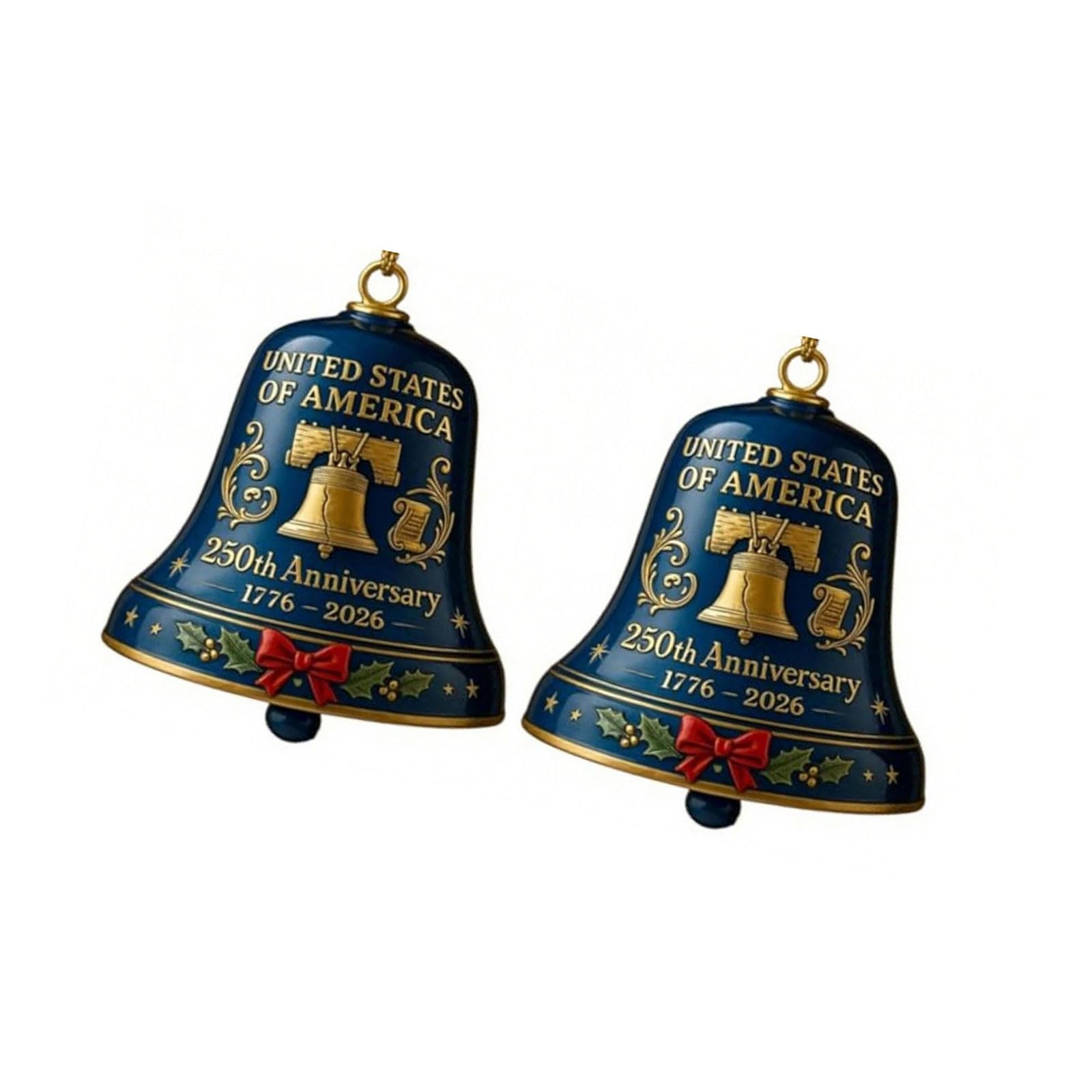 Xjdzineq 250th Anniversary Metal Bells Ornament Christmas Tree Decoration for Collectors History Enthusiasts Christmas Tree Ornament