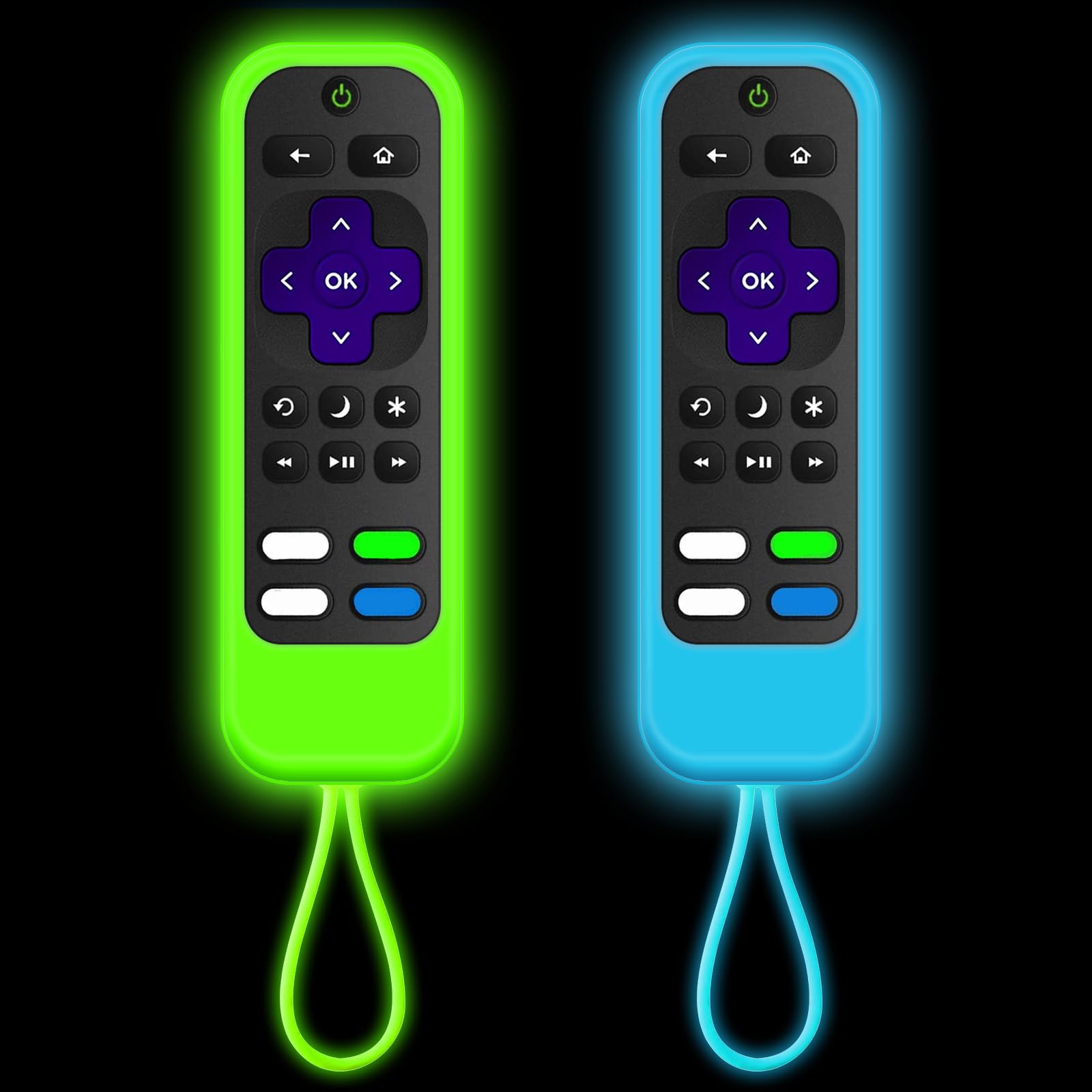Roku - Funda para mando a distancia Roku (2 unidades), compatible con Roku Express, Roku Streaming Stick+ Roku Express 4K+ 2021, Roku Ultra (verde claro + azul luminoso)