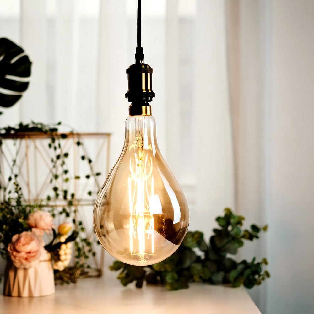 Bombillas LED antiguas, bombilla decorativa gigante de 8 W, base regulable E27, 220/240 V, 600 lúmenes, súper amarillo cálido A165