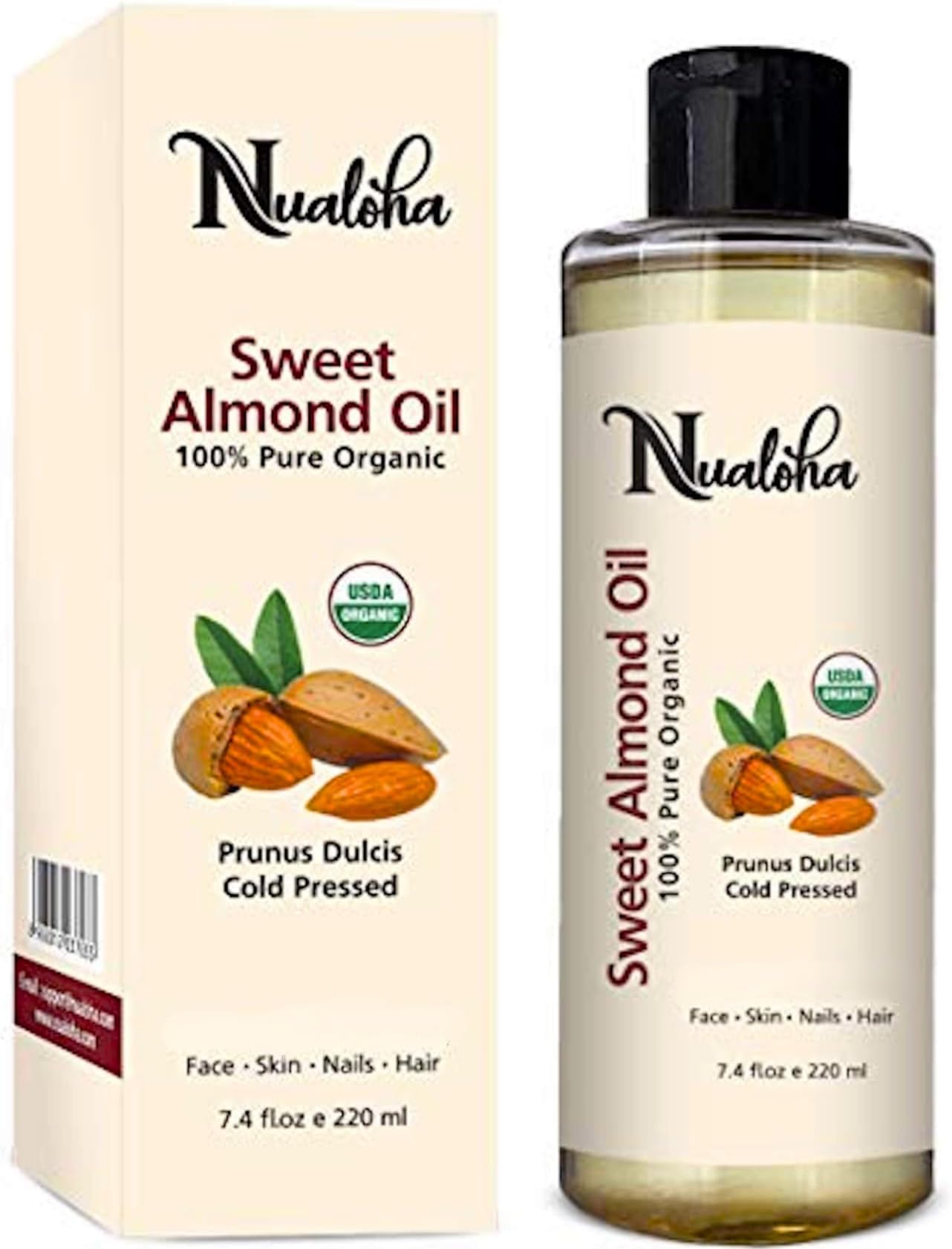 Sweet Almond Oil Organic Certified 220 ML - 100% Pure Natural Moisturizer Oil For Skin Face Hair Care