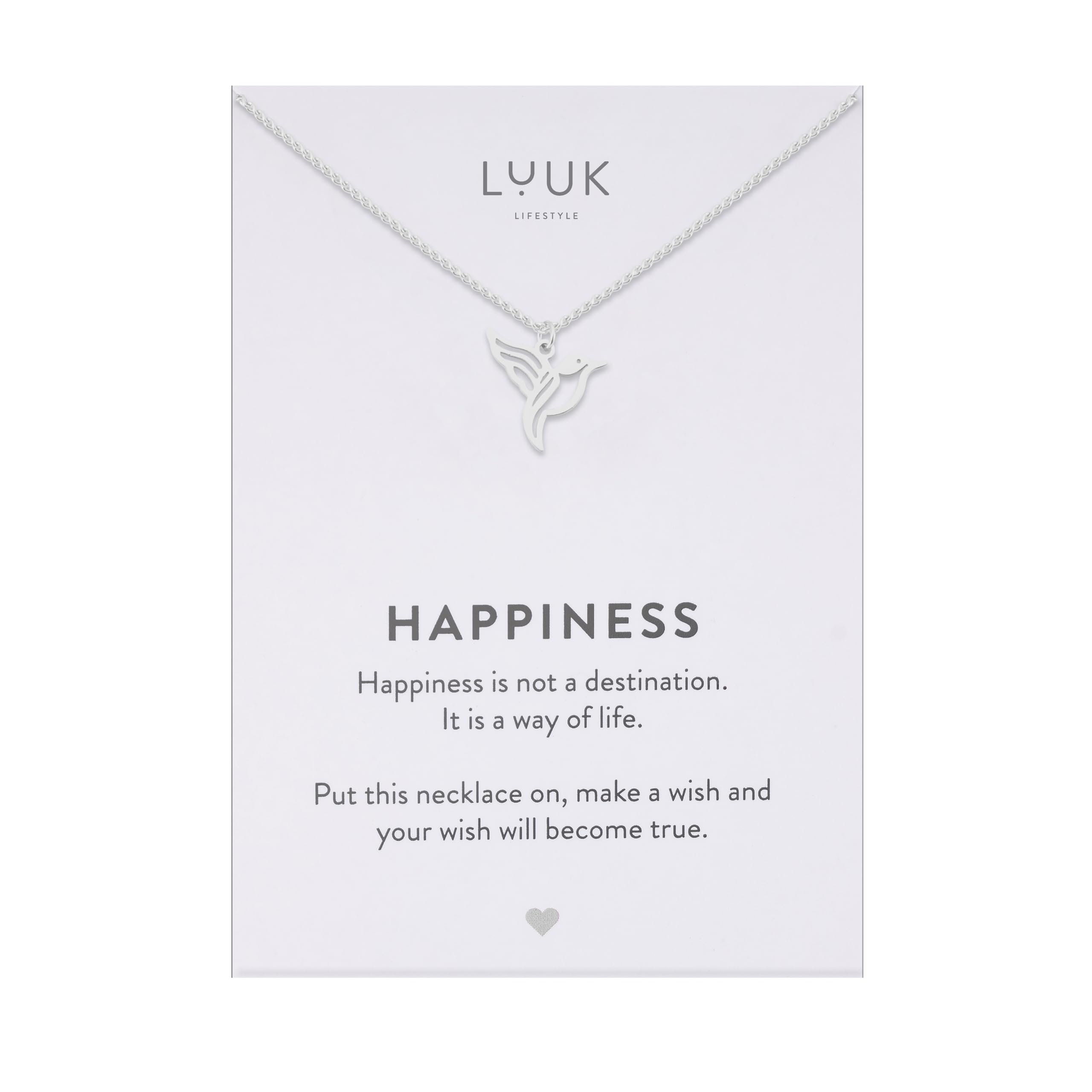 LUUK LIFESTYLE Collana con ciondolo diverso e acciaio inossidabile 50 cm, con carta HAPPINESS, idea regali donna, lei, ragazza, compleanno, portafortuna, gioielli elegante, argento, or, rosa