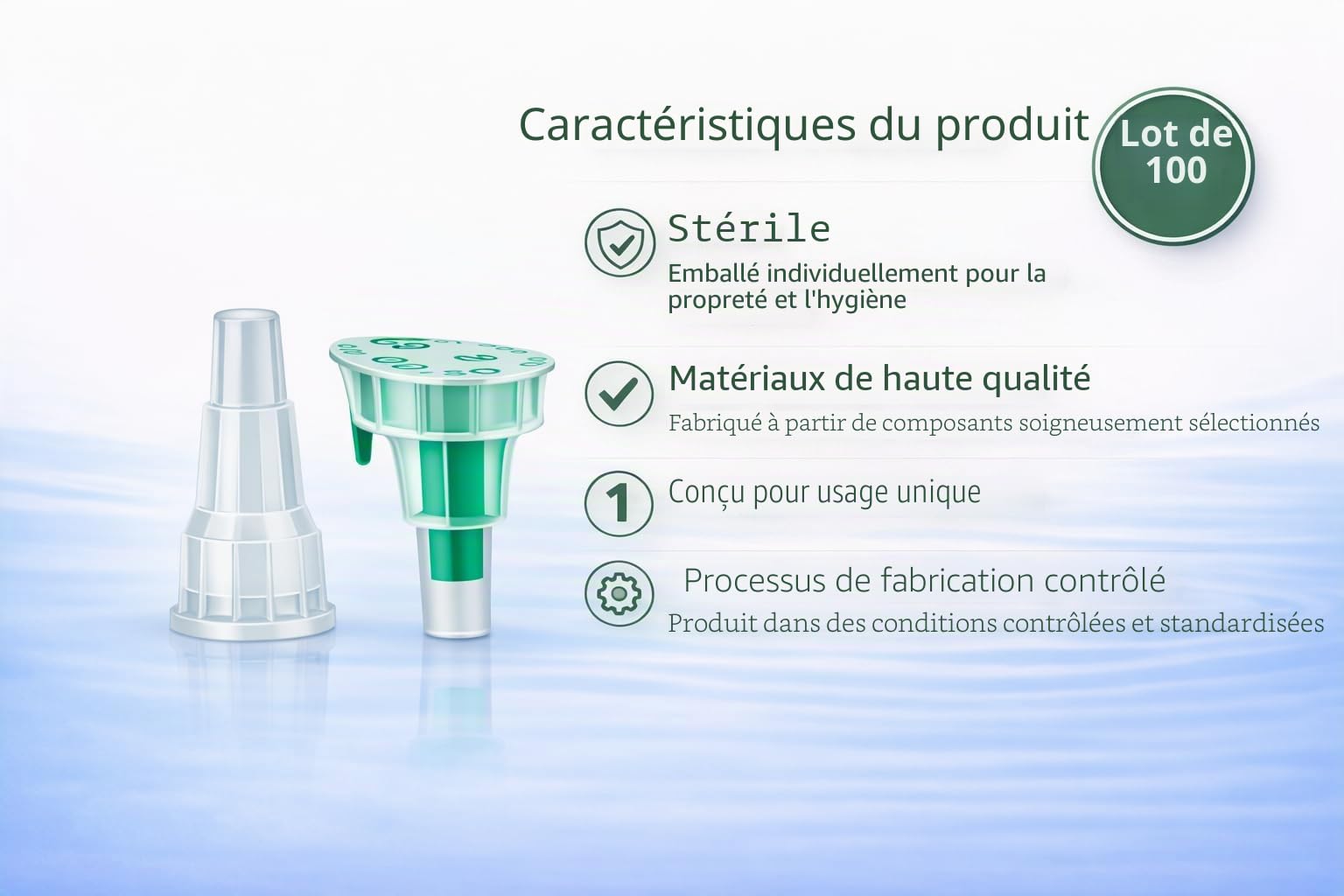 Lot de 100 embouts stériles jetables 32 g (0,23 x 4 mm) - Emballage individuel - Compatibles universellement - Pour laboratoire, industrie et cosmétiques