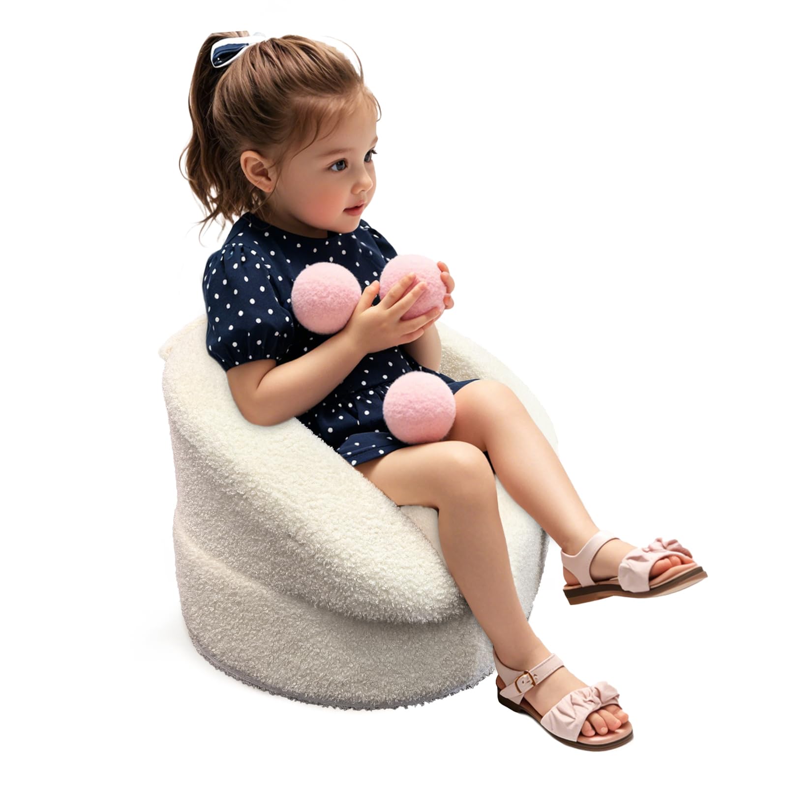 Mini Plush Teddy Bear Kids Sofa Chair - 17.3'' Compact Portable Toddler Chair with Carry Handle, Washable Cover, Safe Sturdy Design - Suitable for Boys and Girls - White