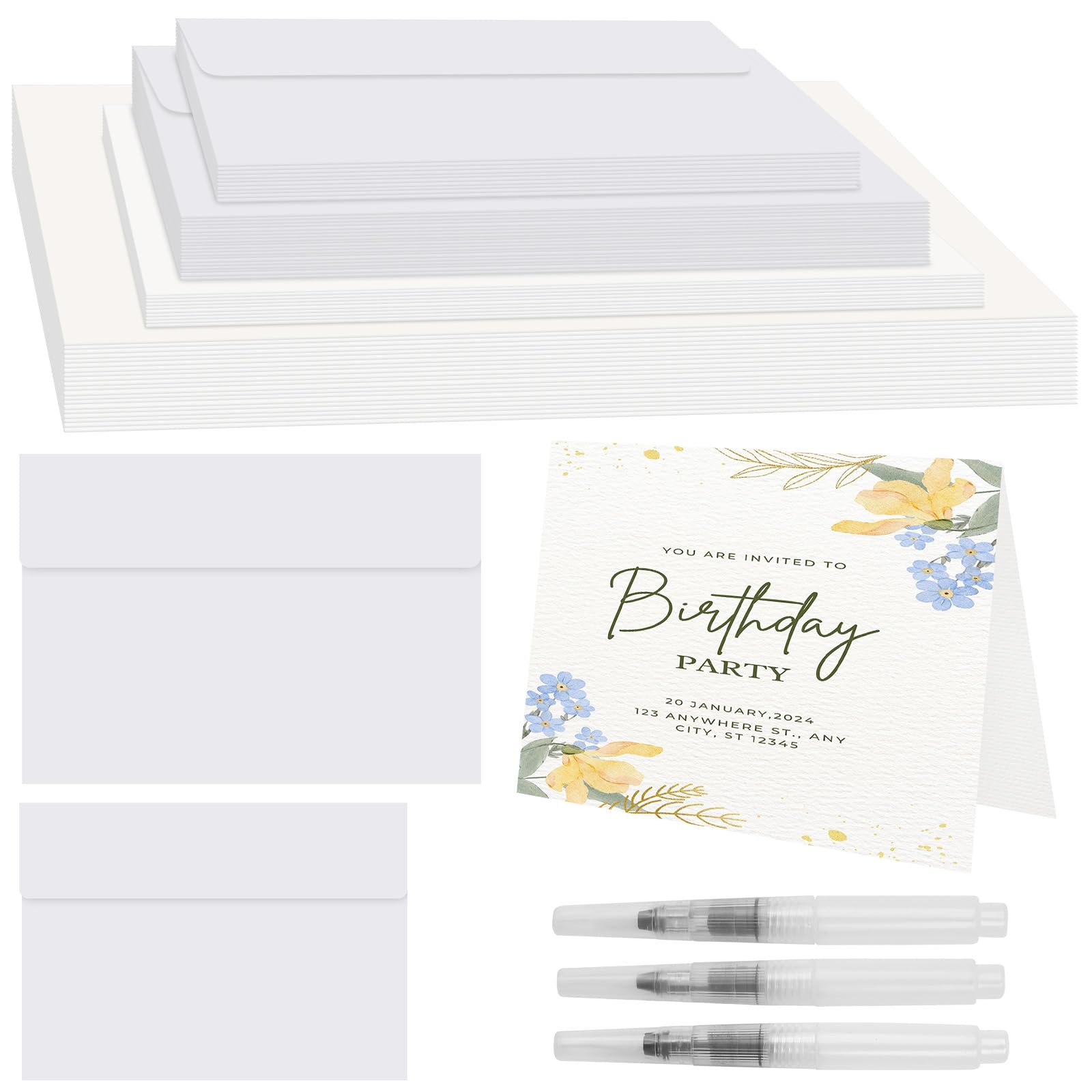 30 Sets Watercolour Cards with Envelopes, Blank Watercolor Paper with Water Brush Pens, 4x6”, 5x7” Foldable Watercolour Postcards for Greeting Cards Birthday Wedding Invitations