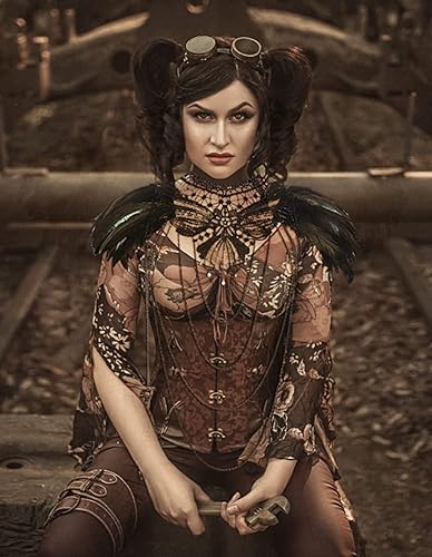 Vista 3 de L'VOW Real Negro Pluma Arnés Collar Collar Collar Babero Halloween