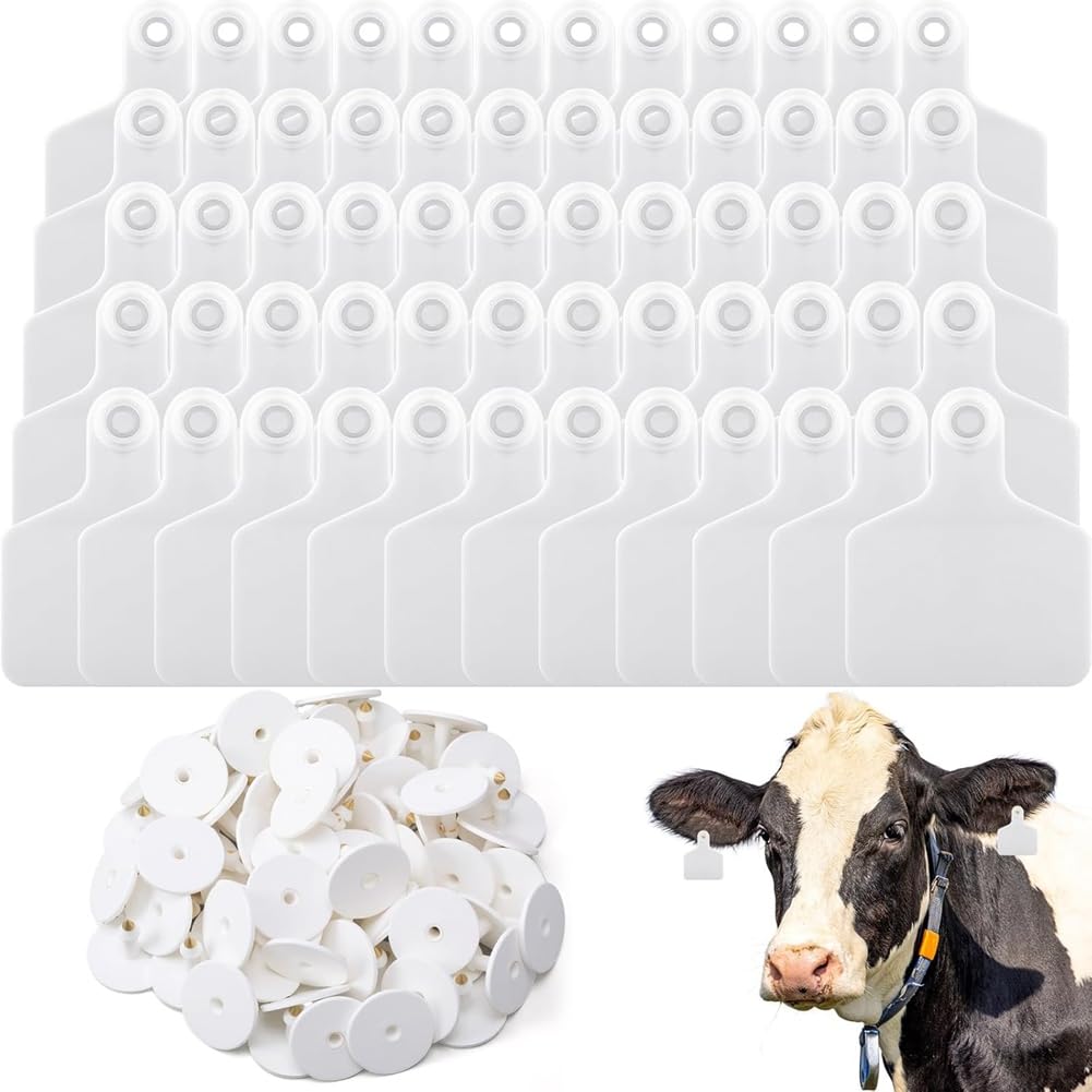 Littimoon Blank Cow Ear Tags Large Plastic Livestock Ear Tags for Cow Horse Dog Pig Goat Sheep Farm Management A