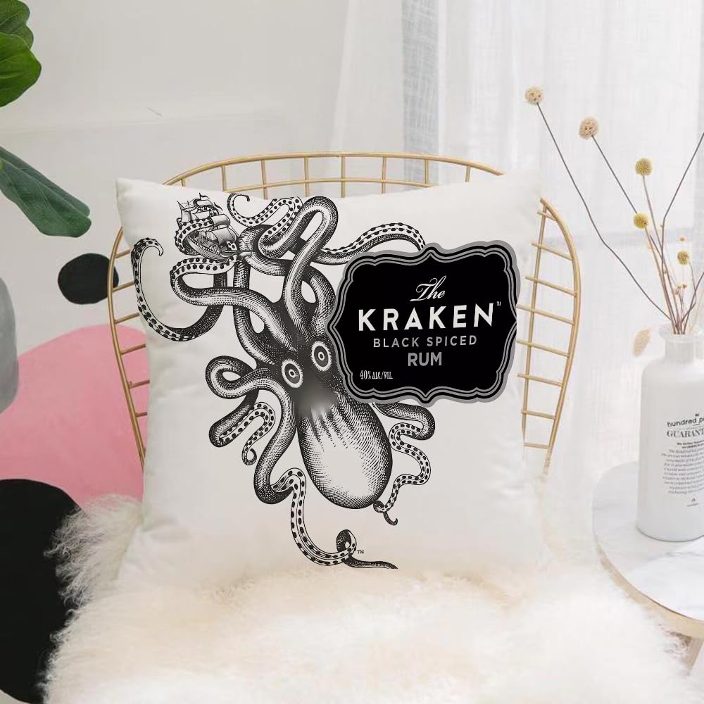 HYOSXW Cushion Cover,Throw Pillow Case Home Decorative for Living Room Bedroom Sofa Chair 16X16 Inch,Octopus Logo Old Retro Vintage Design Ocean Animal Vector Tentacle Illustration,Pillowcase 40X40cm