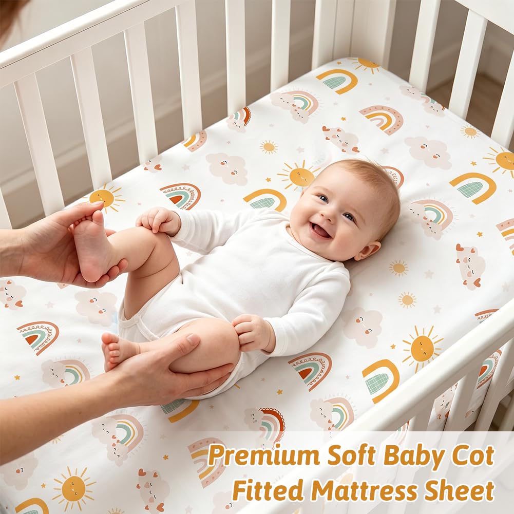 Aolso Lenzuola con Angoli per Passeggino Set, 3 PZ 120 * 60 cm, Lenzuola con Angoli Elasticizzate in Morbida e Setosa, Per Culla Co-sleeping, Lettino, Bimbo e Bimba - Arcobaleno