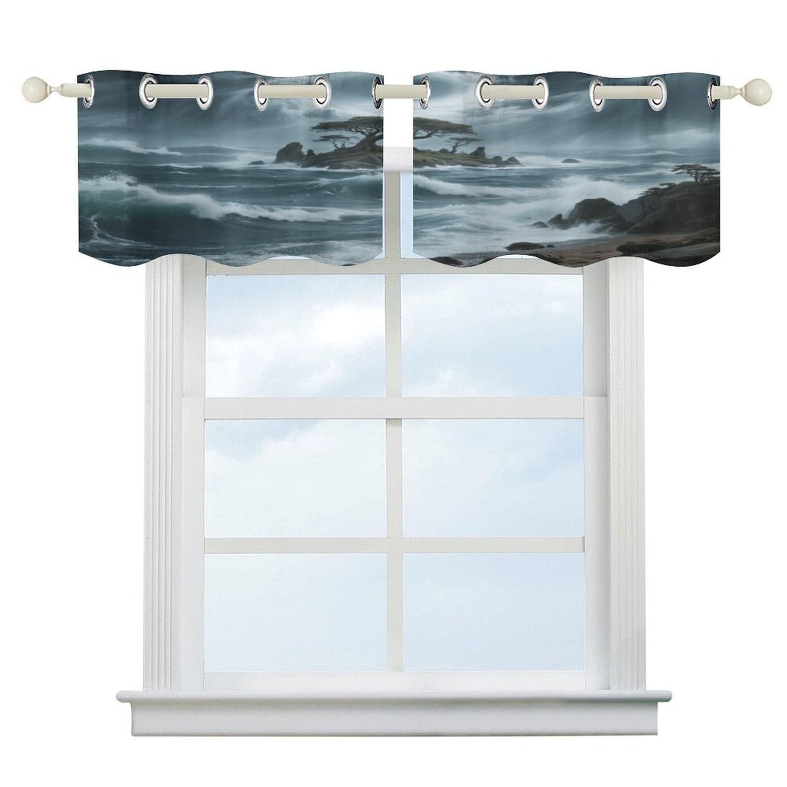 Fekiloot Style Island On The Sea Short Curtains Valance Curtain