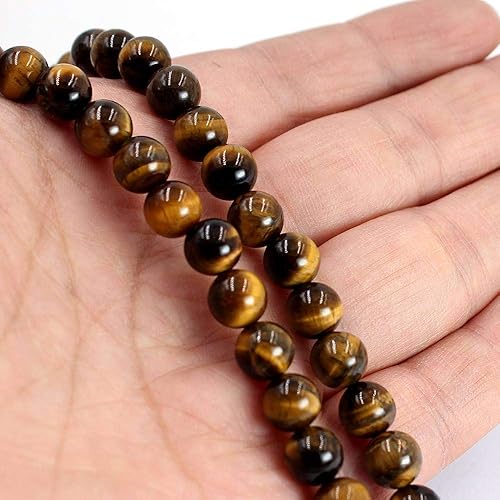 Miniatura 4 de Cuentas redondas de 6, 8, 10, 0.47 pulgadas, redondas, amarillas, rojas, azules, doradas, múltiples ojo de tigre, hebra de piedras naturales de 15