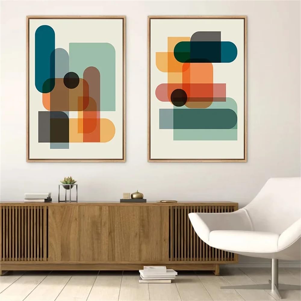 WBYZAC Set of 2-Colorful Prints Abstract Colorful Geometric Canvas Painting Wall Art Poster Picture Artwork for Modern Living Kitchen Office Room Home Decor-40 * 50cm (No Frame)