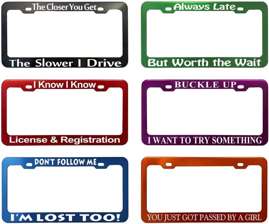 Miniatura 2 de Marco de matrícula personalizado, 2 piezas personalizable con tu propio texto, accesorios de metal divertidos para automóvil, soporte para placa de