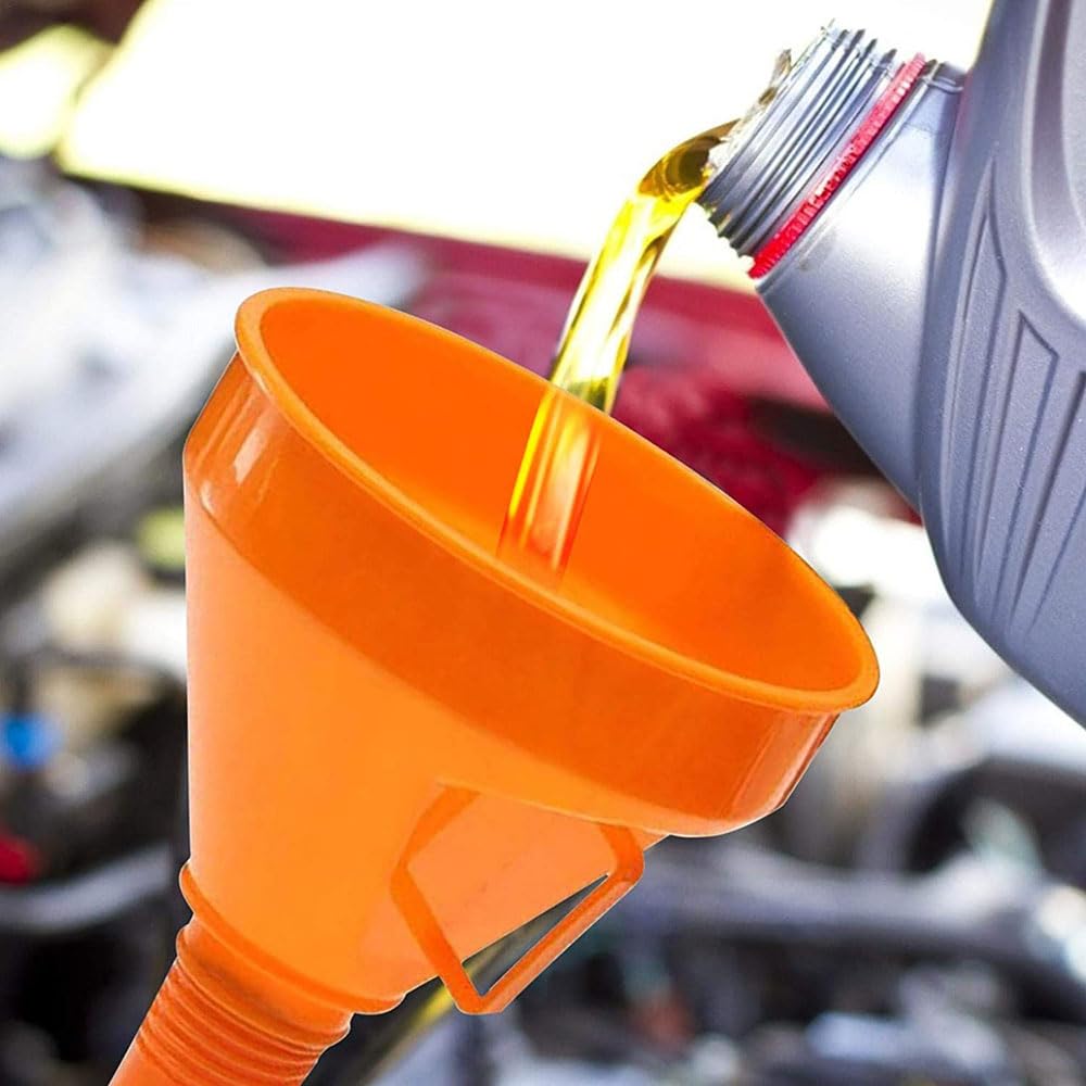 embudo de flexible para coche, Riloer embudo universal para gasolina y combustible de coche con filtro, embudo de combustible para lata de aceite, embudo de gasolina 14,5 cm/5,17 pulgadas