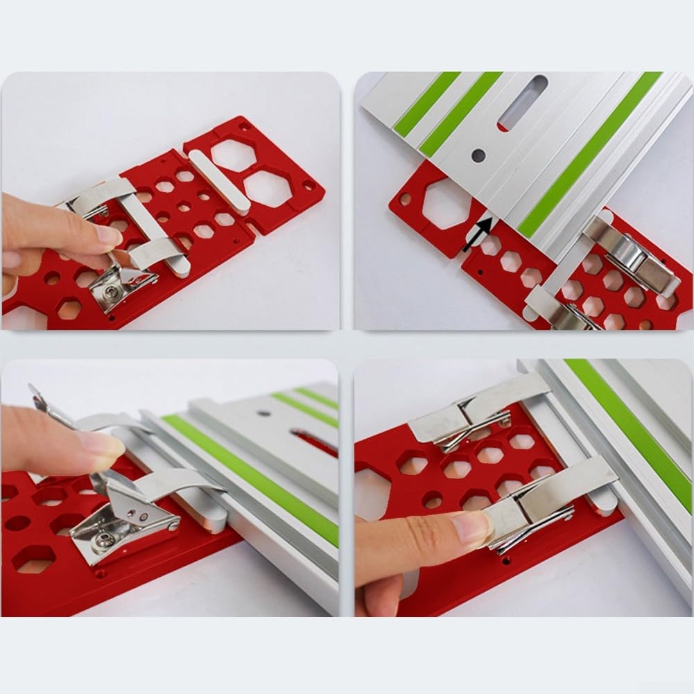 Sierra cuadrada para carpintería de 340 mm, placa de posicionamiento de 90 grados con cubo de seguridad, tope de riel guía de aleación de aluminio para corte y fresado de sierra circular, rojo