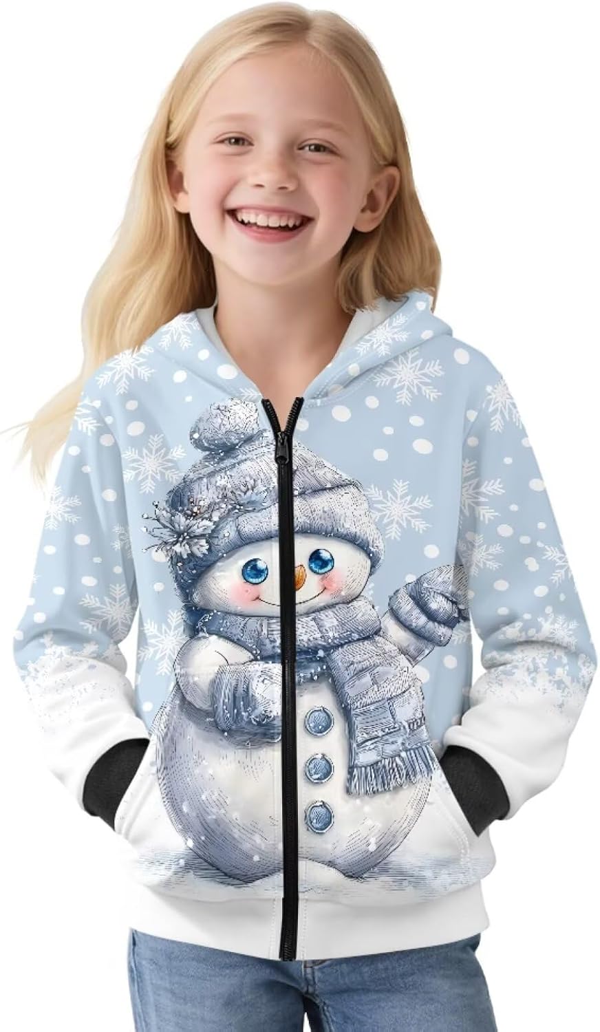 Girls Christmas Hoodies Winter Zip Up Sweatshirts with Kangaroo Pockets