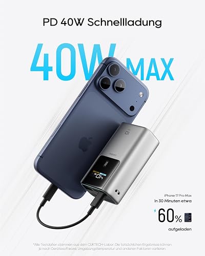 CUKTECH 10 Mini 45W Power Bank Fast Charging,10000mAh(2S1P) Portable Charger USB C In & Out,Small Battery Pack with LED Display Compatible with iPhone16 15 14 13 12 Pro Max Samsung S23, iPad and More - 3