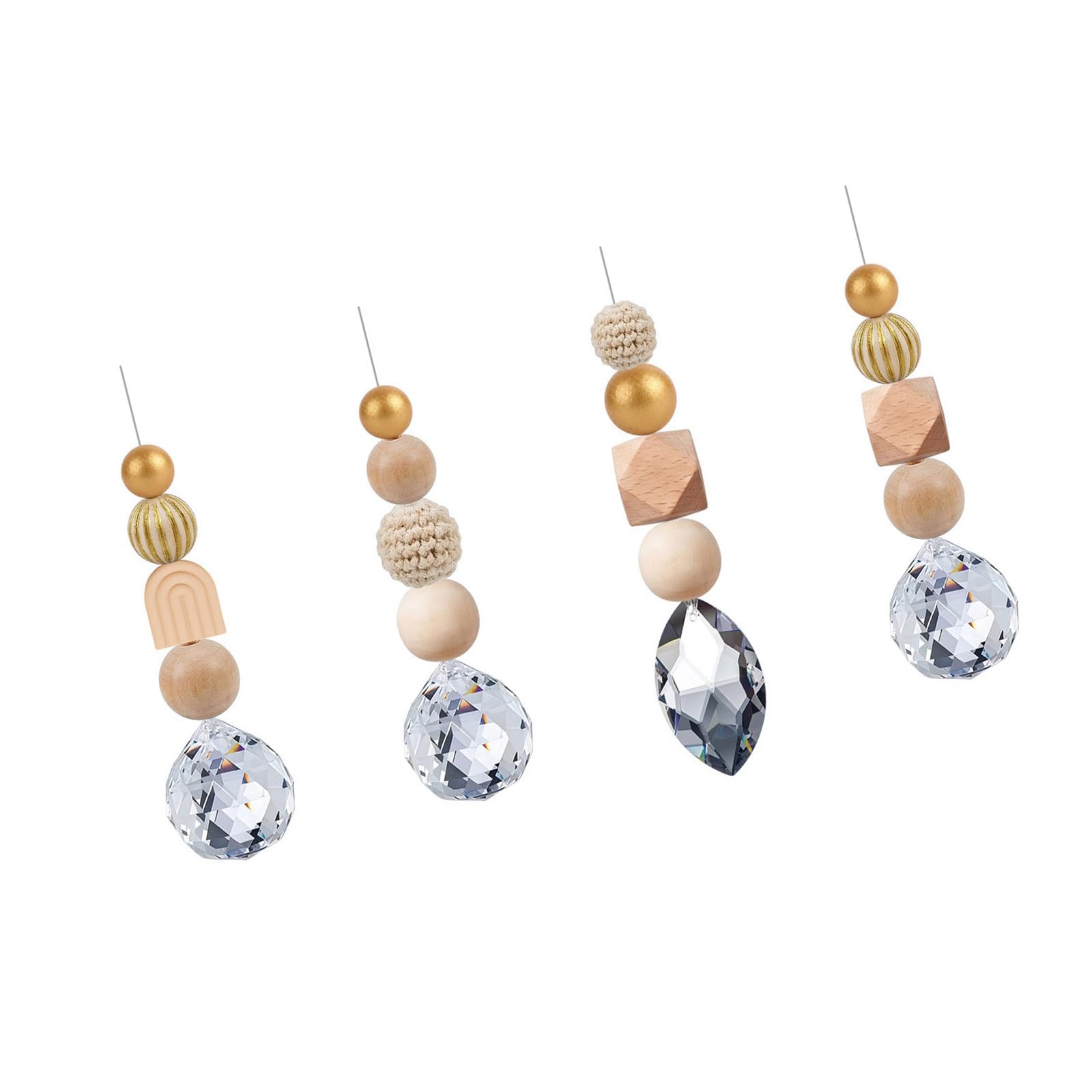Avejjbaey Crystal Suncatchers with Wooden Beads Pendant Window Hanging Ornament Sunlight Reflection for Home Wedding Decors Crystal Hanging Pendant
