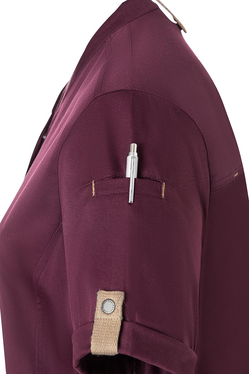 Karlowsky Damen Kochjacke Green-Generation Kurzarm Druckknöpfe Modern Fit Polyester/Baumwollmix Oeko-TEX® nachhaltig Aubergine - Größe 42