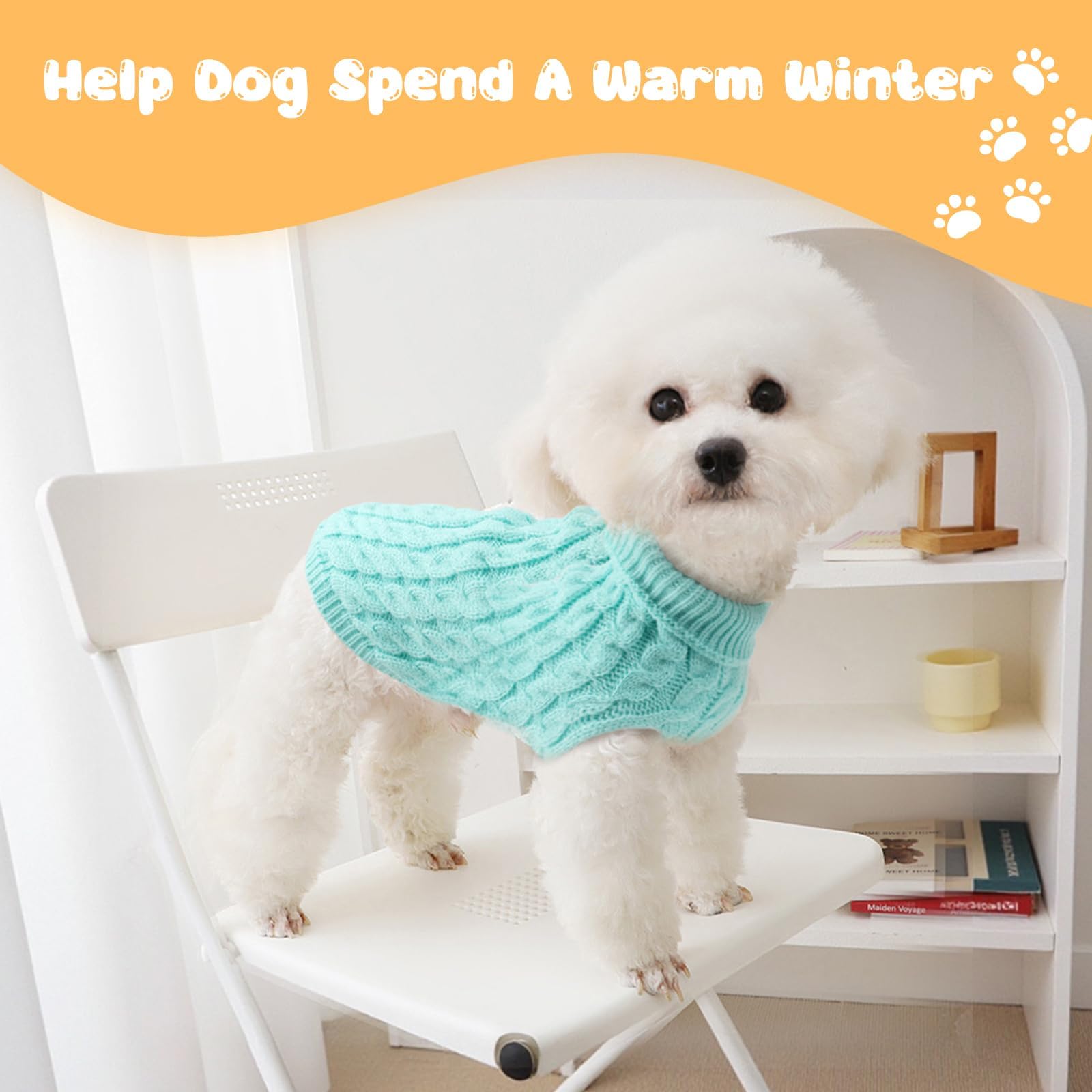 Fiohiros Dog Jumpers Knitted Turtleneck, Warm Winter Dachshund Jumper Cute, Apparel Puppy Twist Striped Vest Dog Clothes for Dogs Cats - Image 4