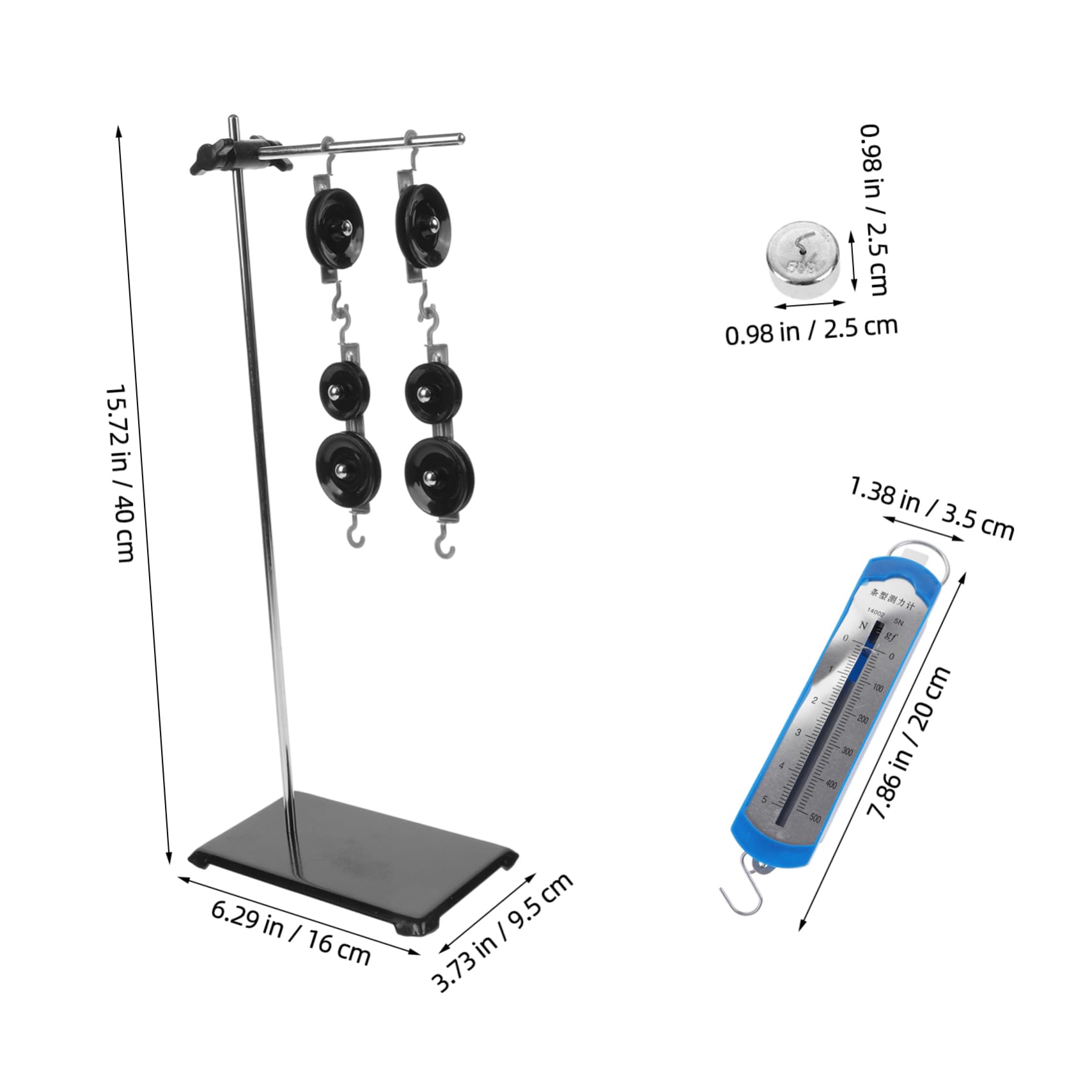 Juego de Poleas Didácticas Soporte Ajustable y Brida de Altura