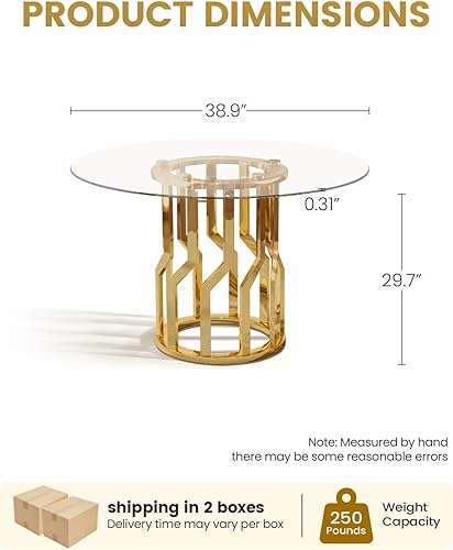 Miniatura 2 de Mesa de comedor redonda de vidrio de 39 pulgadas para 4: mesa de cocina circular de vidrio con patas de acero, mesa de comedor moderna para comedor,