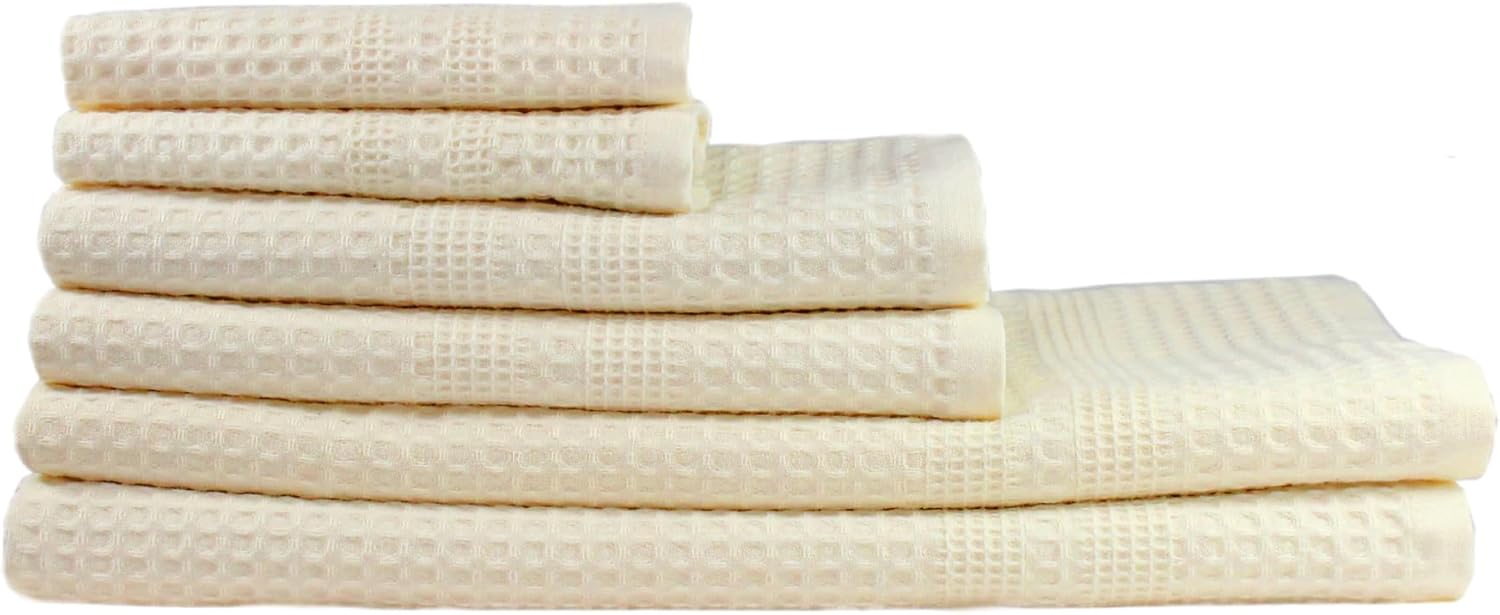 GILDEN TREE Waffle Towel Set Quick Dry Thin | 2 Bath Towels | 2 Hand Towels | 2 Washcloths, Classic Style (Cream)
