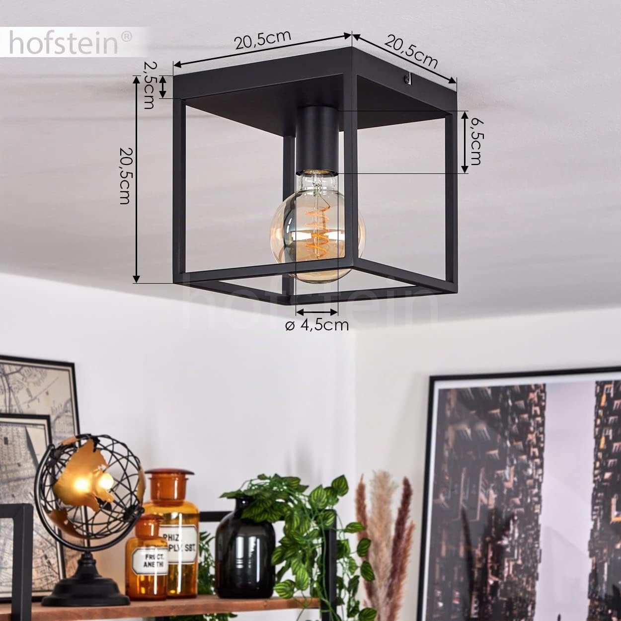 Plafoniera Malao, lampada da soffitto angolare in metallo in nero, luce moderna con effetto reticolo, 1 x E27, senza lampadina/e