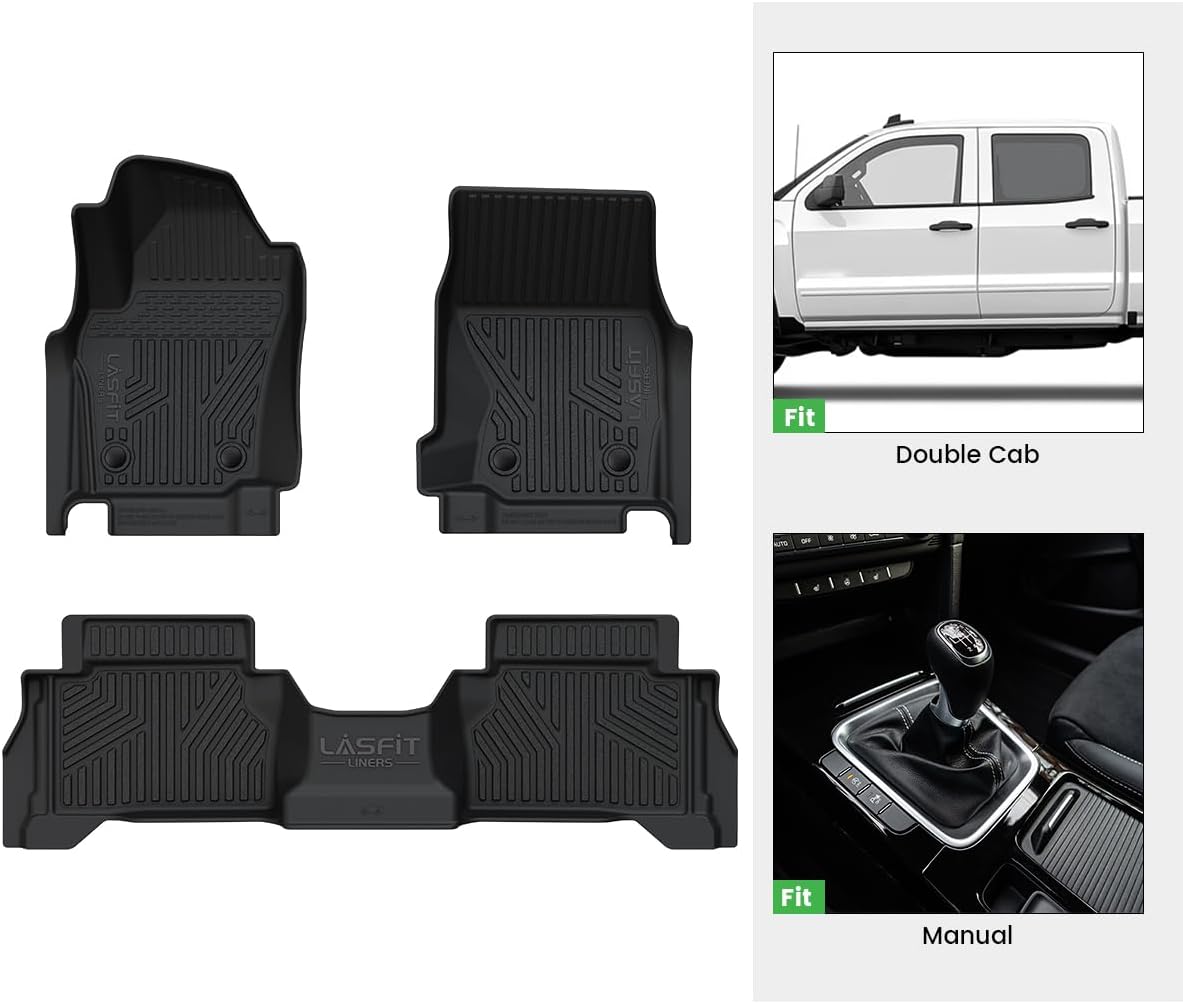 LASFIT Floor Mats for Toyota Tacoma 2024-2026 Double Cab Gas (Only Fit Manual Tran) All Weather TPE Floor Liners for Custom Fit Tacoma Front&Rear 2 Row Mats (Not Fit Xtra Cab or Hybrid or Auto Trans) - Image 2