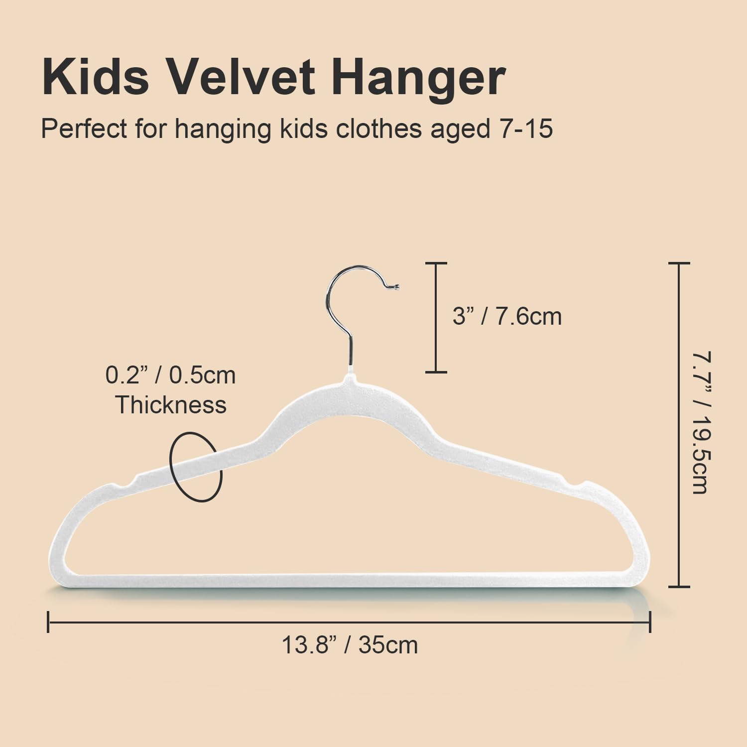 Grucce in velluto per bambini, 35,5 cm, antiscivolo, per camicie, pantaloni, gonne, abiti, giacche, cappotti, confezione da 32 pezzi, bianco