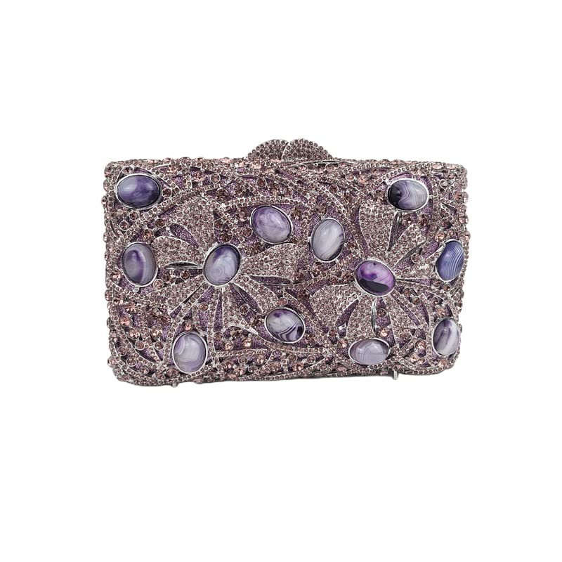 Purple Agate Stones Evening Bag Women Luxury Crystal Clutch