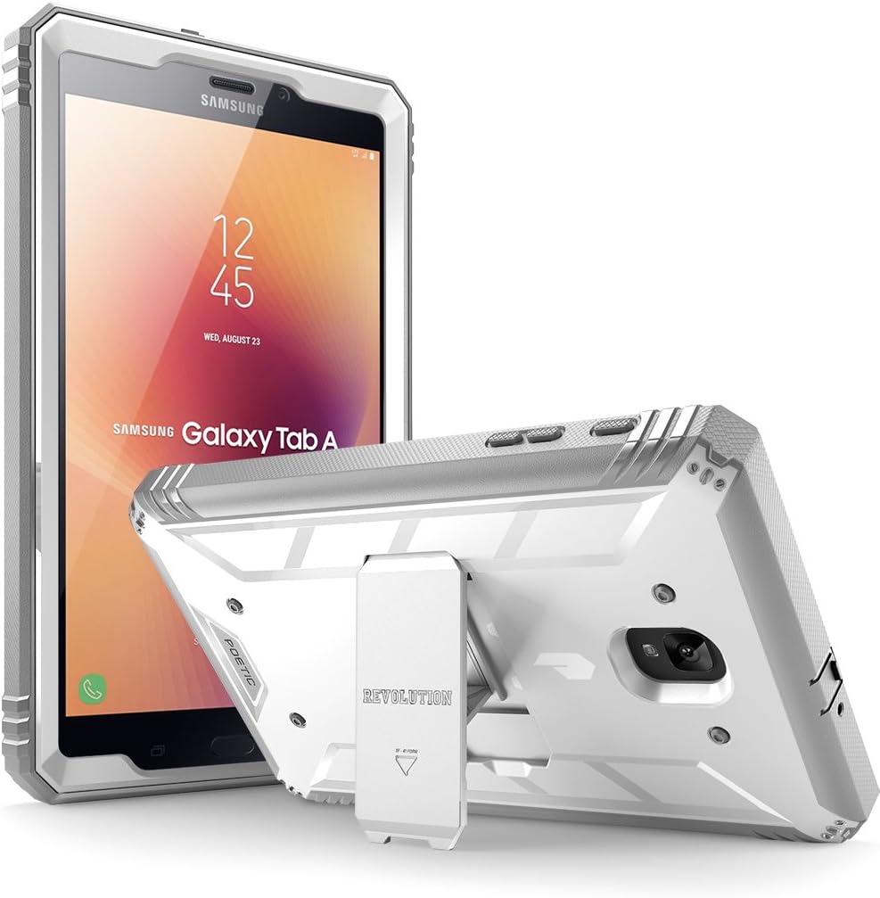Galaxy Tab A 8.0 (2017) Case, Poetic Revolution Heavy Duty Protection Built-in-Screen Protector Kickstand for Samsung Tab A2 S/SM-T385/T380/Galaxy Tab A 8.0 2017 [NOT FIT 2015/2018 Version] White