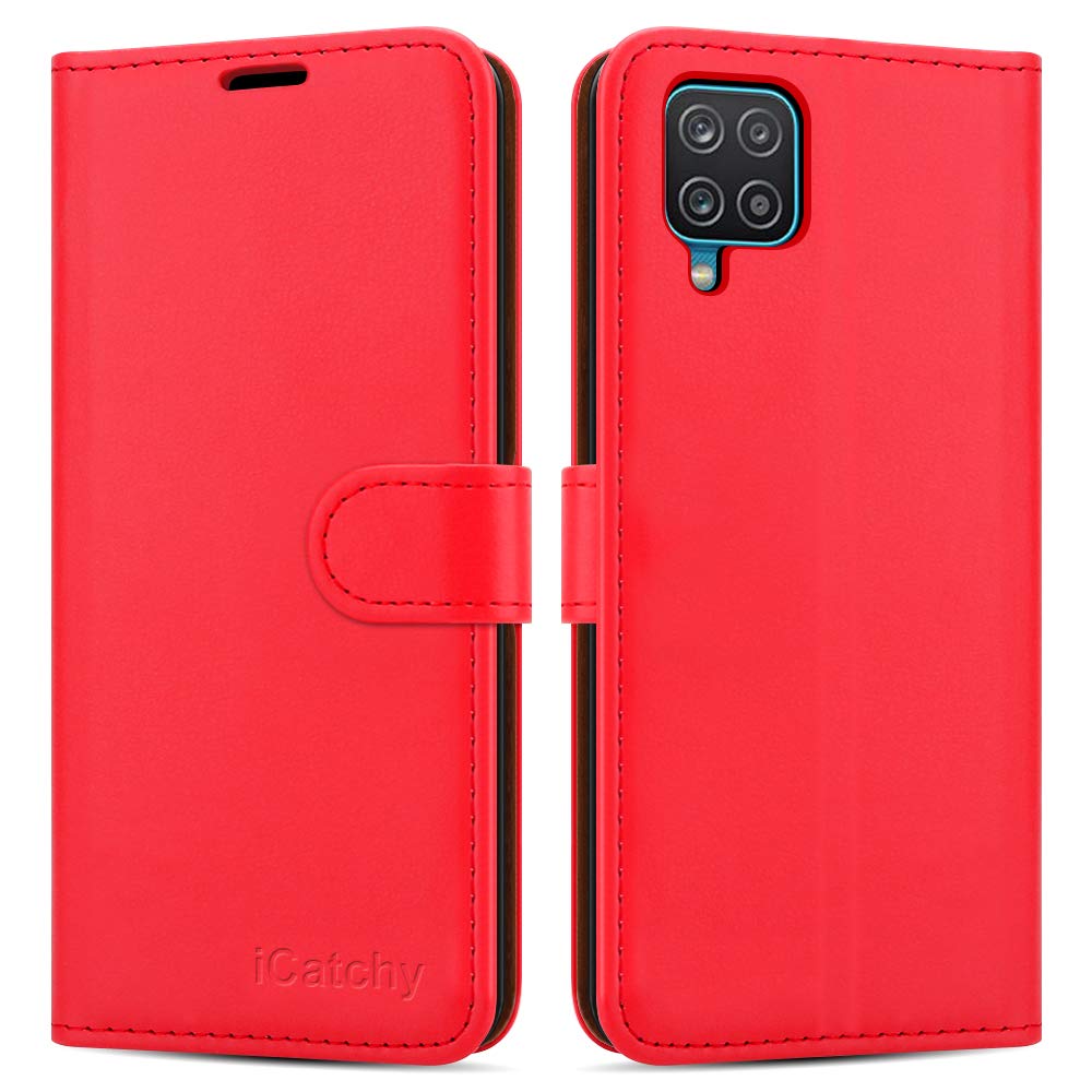 For Samsung Galaxy A12 Case Leather Wallet Book Flip Folio Stand View Cover with Card Slots Compatible with Galaxy A12 5G (6.5'') (Red)