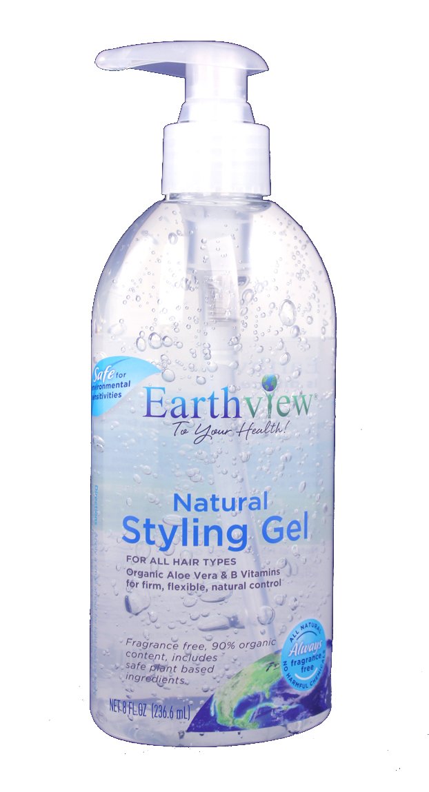 Earthview Hair Styling Gel, Fragrance Free, 8 oz.All Hair Types- For Environmental Sensitivities MCS, EI, MI, Sulfate SLS free, Sensitive Skin,