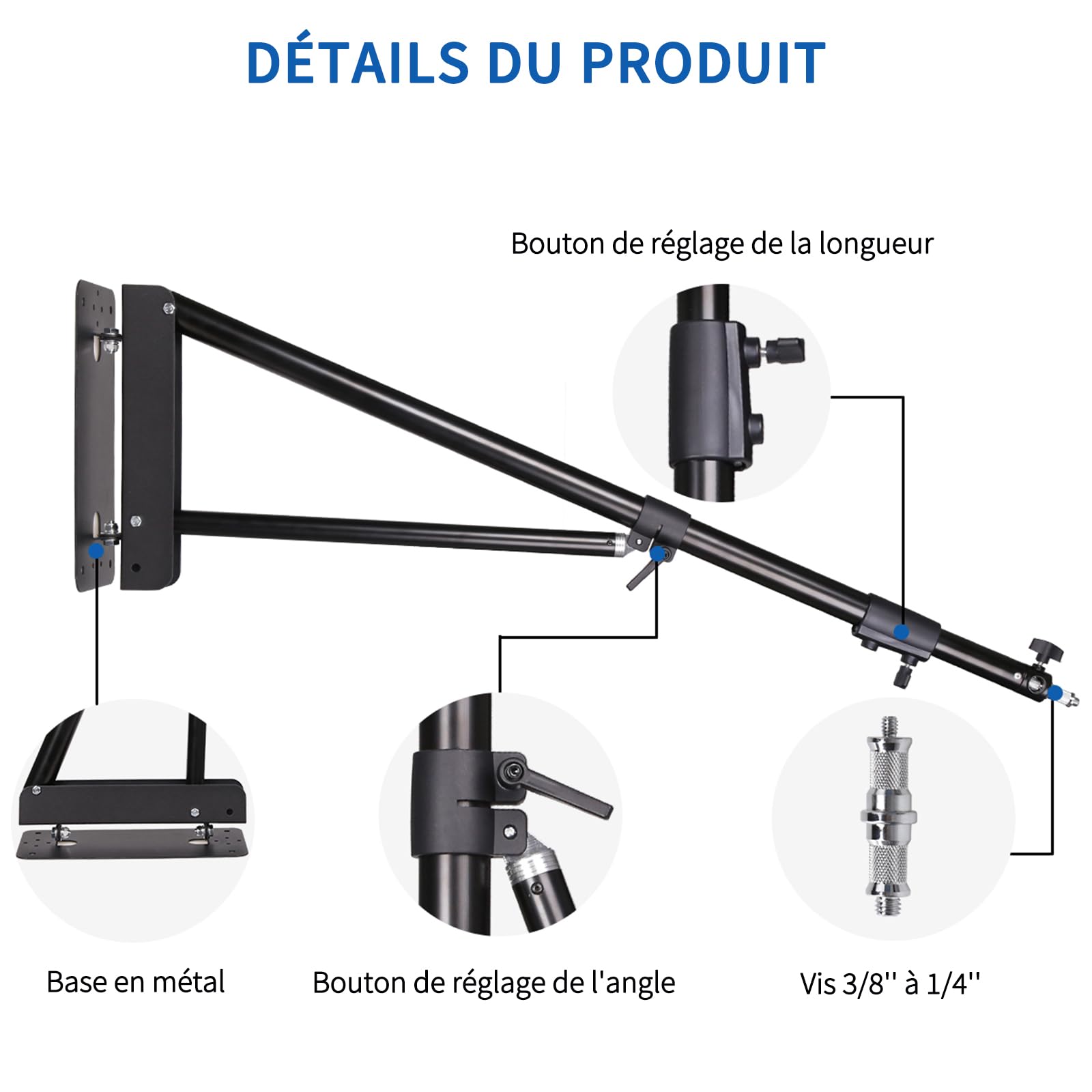 Lot de 2 Supports Muraux pour Lumière Annulaire, Bras de Suspension Triangulaire 180 cm avec Rotation à 180° - pour Studio, Vidéo, Ring Light, Photographie avec Flash, Softbox, Réflecteur