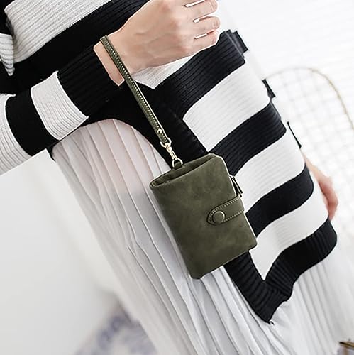 Vista 2 de UTO Cartera de piel vegana para mujer, con tarjetero pequeño, con cremallera, monedero con correa para la muñeca, 1160 verde militar