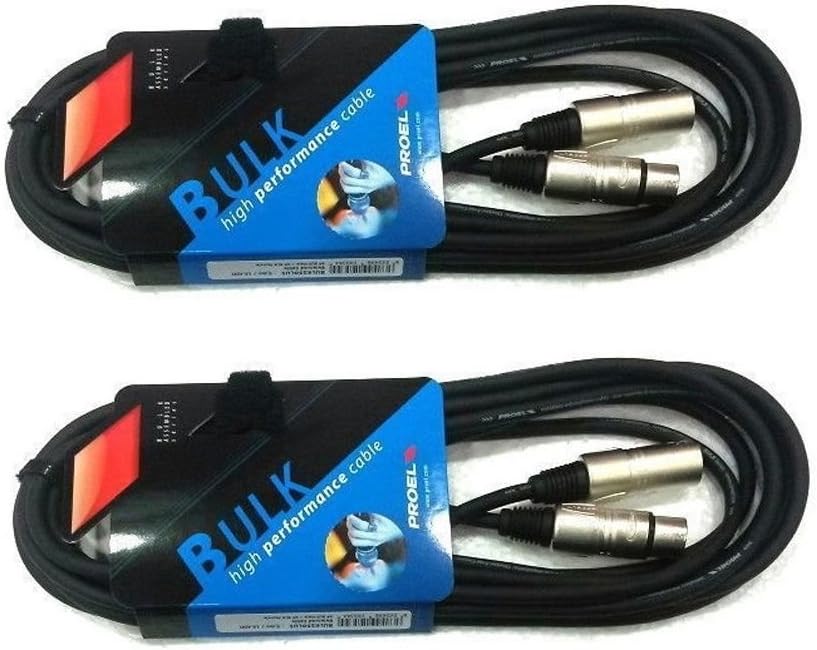 PROEL BULK250LU5 coppia cavi audio professionali bilanciati xlr maschio - xlr femmina, 5 metri, Nero (BULK250LU5-5mt - 2 Unità)