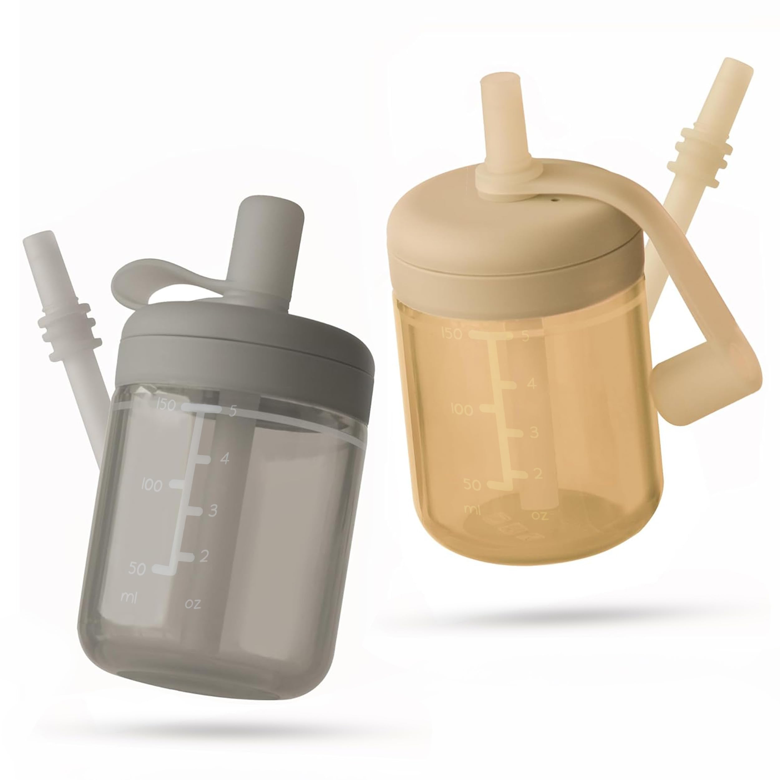 moonkie baby learning cup, silicone baby straw cup, leak proof baby cup, bpa-free, dishwasher safe, 6 months+, 5 oz (moon grey/light coffee)