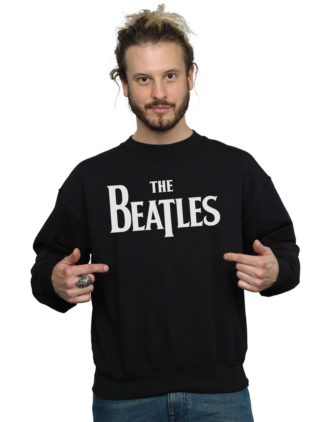 Absolute Cult Men's Black The Beatles Drop T Logo Sweatshirt XX-Large