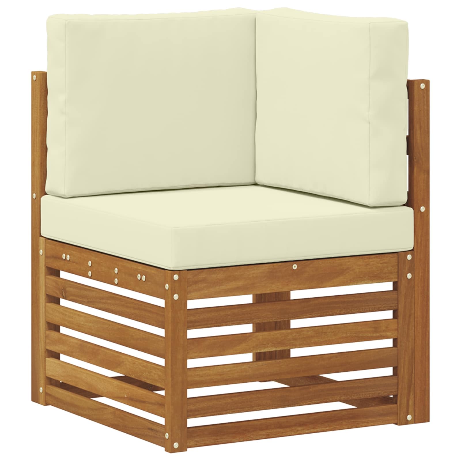 Sofagarnitur 4-TLG aus Massivholz Akazie in Natur und Creme wetterfestes Gartenmöbelset für Terrasse Balkon und Outdoor-Wohnbereich mit modularer Konfiguration und langlebigem Design