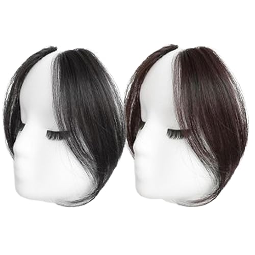 Miniatura 7 de CurcKua Flequillo lateral de cabello humano con clip, 2 piezas de fleco falso para mujer, 9.8 pulgadas de largo, aspecto natural, extensiones de