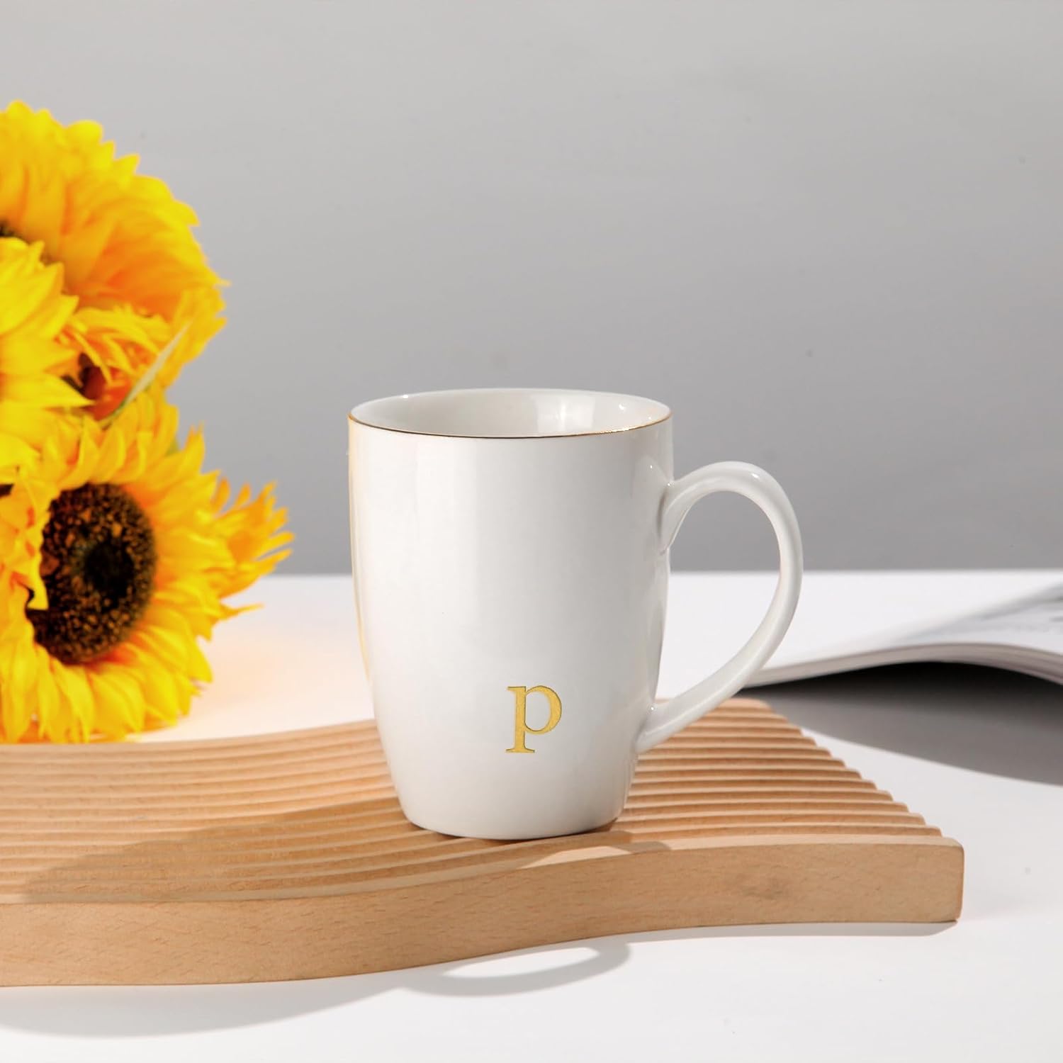 HOME SMILE Initial Coffee Cups for Women Friends Mom Daughter,Monogram Ceramic Mugs with Personalized p,Elegant Alphabet Tea Mugs,Cups for Office and Home,12 oz - Image 6