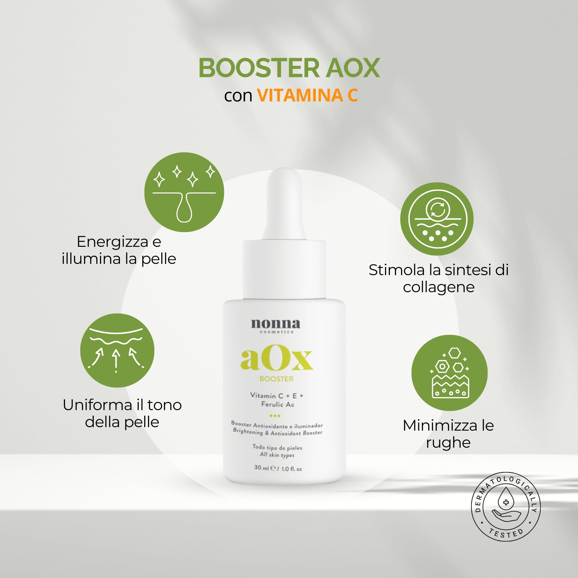 Siero Viso Vitamina C Antiossidante con Resveratrolo + Vitamina E e Acido Ferulico | Protezione Anti Radicali Liberi + Rinnova Tono e Luminosità | Unifica la Pelle + Combatte Macchie e Rughe | NONNA