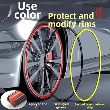 4 Pack Wheel Rim Protector Strips, Double Layer Anti Collision Car Wheel Trim Guard, Reversible PVC Moulding for Scratch Prevention(Red)