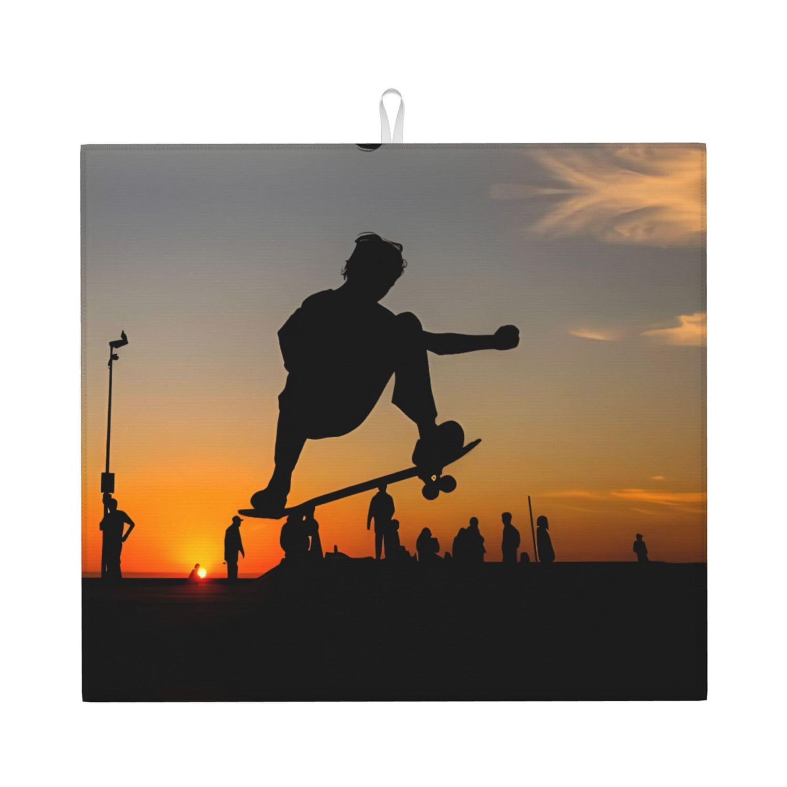 YYHWHJDE Skateboard Prints Kitchen Drying Mat – Absorbent Microfiber Throw for Dishes, Non-Slip Counter Cover, Quick-Dry Layer with Durable Construction
